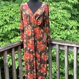 J Jill Autumn Watercolor Faux Wrap Midi Dress